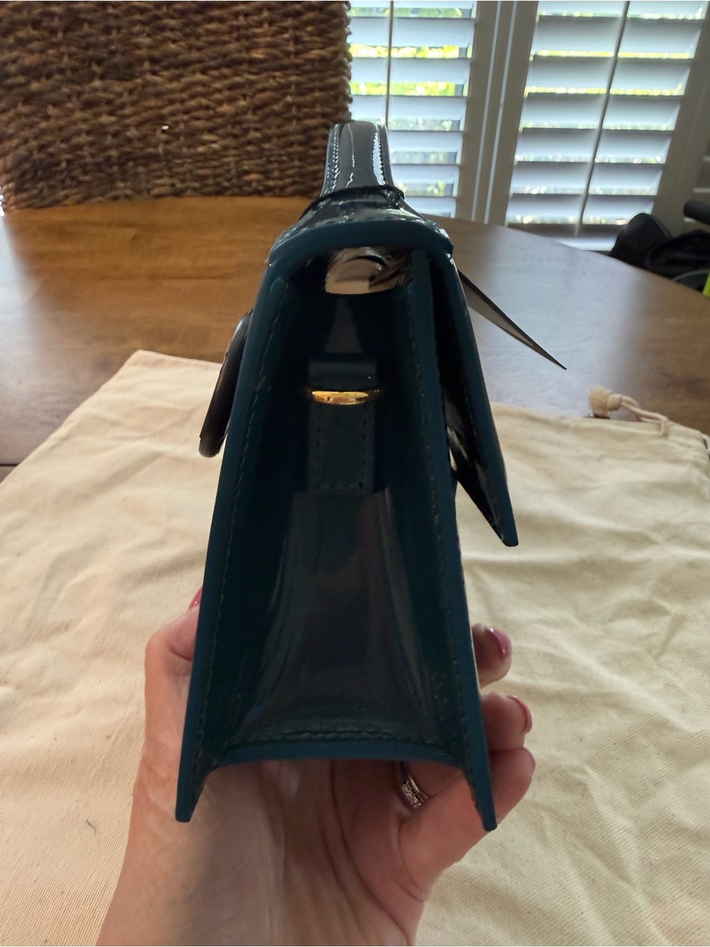 Jacquemus Teal Patent Leather Le Grand Bambino Bag with shoulder strap - Picture 11 of 13